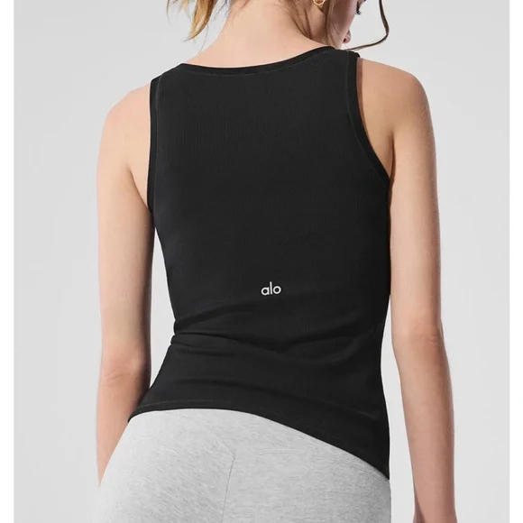 ALO Yoga Black Ribbed Mesh Tank - Picture 3 of 5